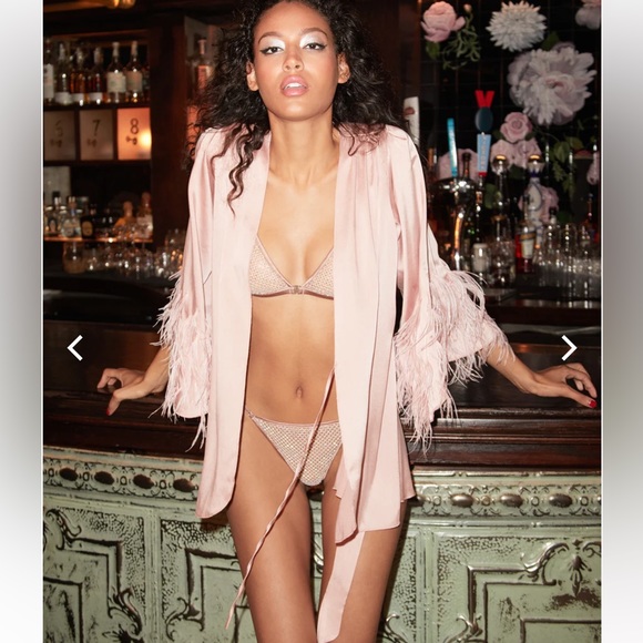 Fleur du Mal FEATHER EMBELLISHED ANGEL SLEEVE ROBE -M/L - Rose Pink NWT - Picture 3 of 10